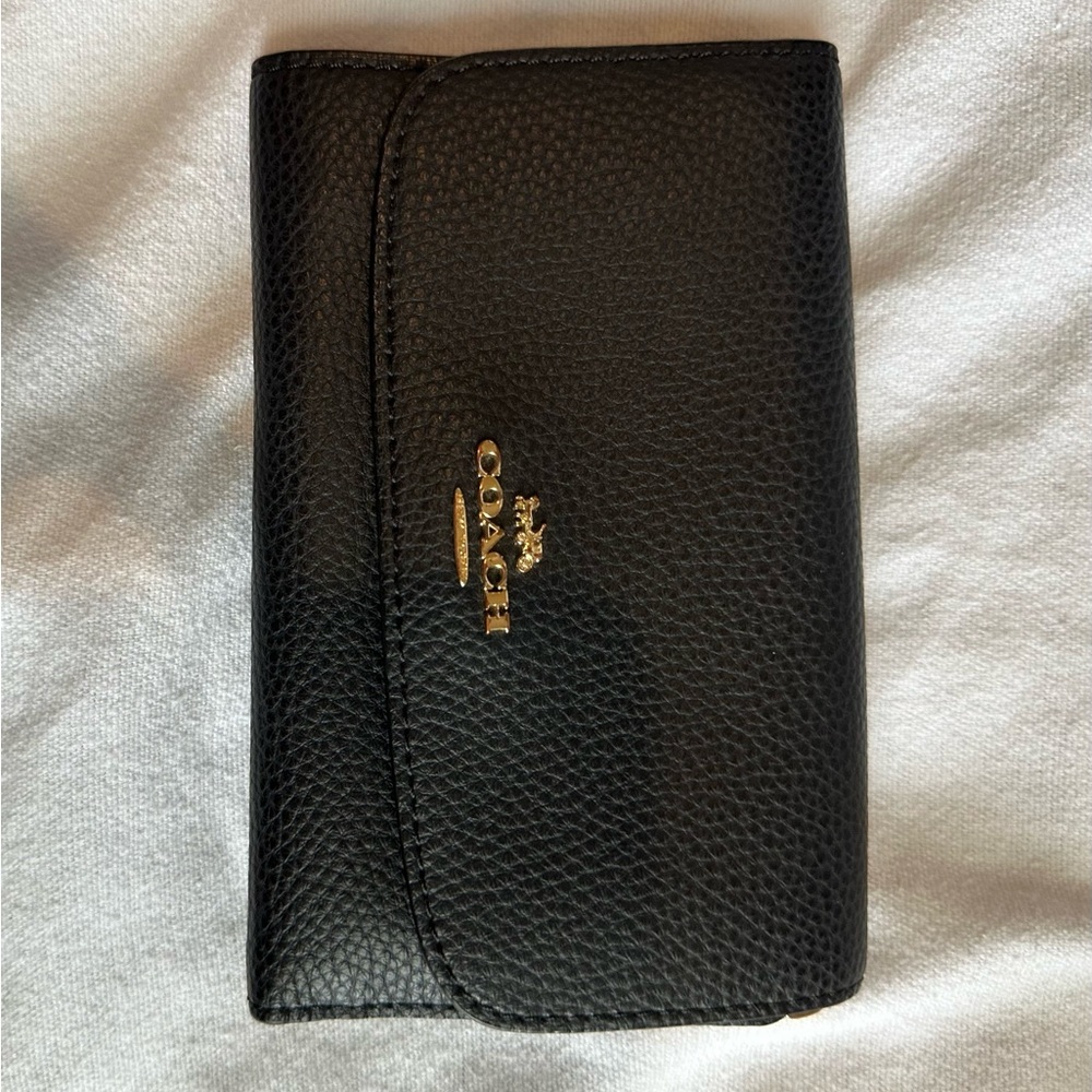 Coach Black Leather Wallet with Gold Logo